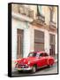 Restrored Red American Car Pakred Outside Faded Colonial Buildings, Havana, Cuba-Lee Frost-Framed Stretched Canvas