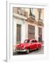 Restrored Red American Car Pakred Outside Faded Colonial Buildings, Havana, Cuba-Lee Frost-Framed Photographic Print