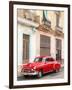 Restrored Red American Car Pakred Outside Faded Colonial Buildings, Havana, Cuba-Lee Frost-Framed Photographic Print