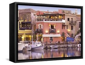 Rethymnon Old Port and Restaurants, Crete Island, Greek Islands, Greece, Europe-Sakis Papadopoulos-Framed Stretched Canvas