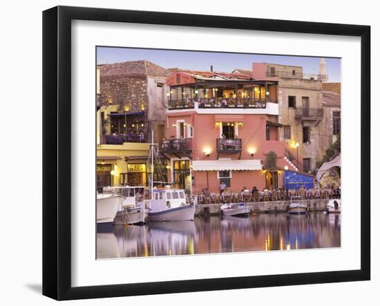 Rethymnon Old Port and Restaurants, Crete Island, Greek Islands, Greece, Europe-Sakis Papadopoulos-Framed Photographic Print