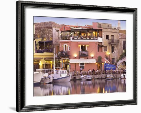 Rethymnon Old Port and Restaurants, Crete Island, Greek Islands, Greece, Europe-Sakis Papadopoulos-Framed Photographic Print