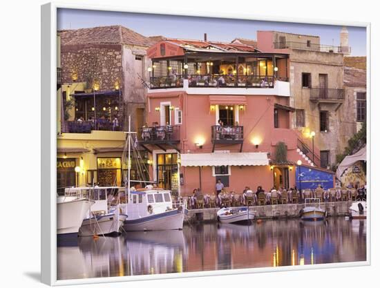 Rethymnon Old Port and Restaurants, Crete Island, Greek Islands, Greece, Europe-Sakis Papadopoulos-Framed Photographic Print