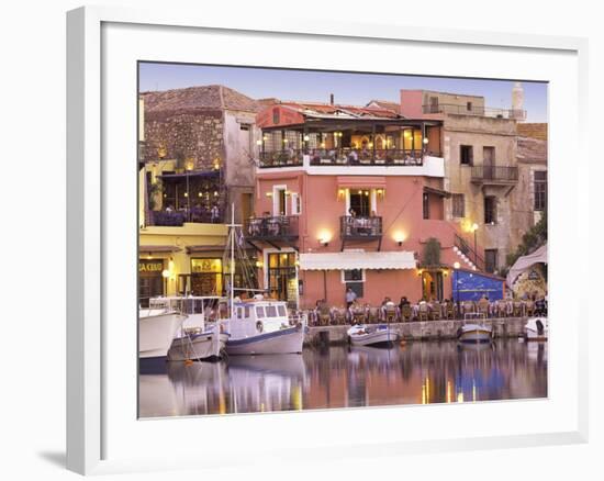 Rethymnon Old Port and Restaurants, Crete Island, Greek Islands, Greece, Europe-Sakis Papadopoulos-Framed Photographic Print