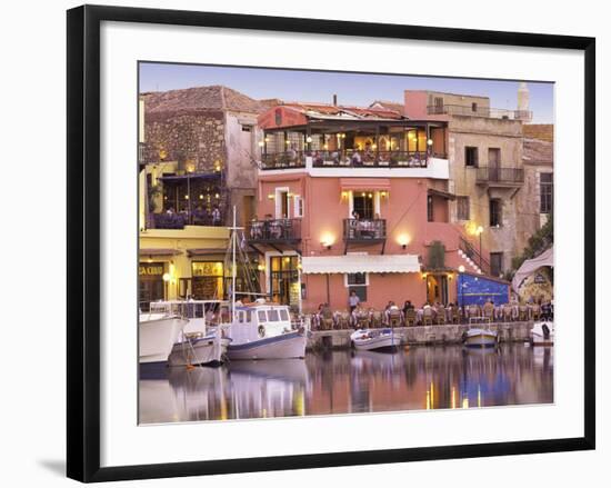 Rethymnon Old Port and Restaurants, Crete Island, Greek Islands, Greece, Europe-Sakis Papadopoulos-Framed Photographic Print