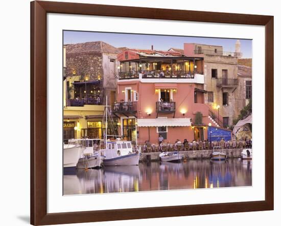 Rethymnon Old Port and Restaurants, Crete Island, Greek Islands, Greece, Europe-Sakis Papadopoulos-Framed Photographic Print