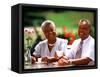 Retired African-American Couple Eating Together at Outdoor Cafe-Bill Bachmann-Framed Stretched Canvas