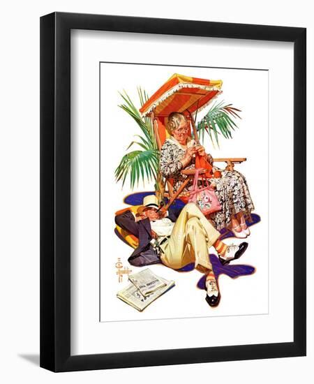 "Retired Couple at Beach,"February 20, 1937-Joseph Christian Leyendecker-Framed Giclee Print