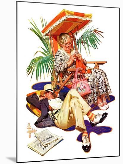 "Retired Couple at Beach,"February 20, 1937-Joseph Christian Leyendecker-Mounted Giclee Print