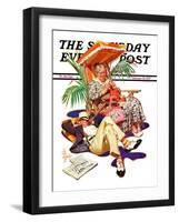 "Retired Couple at Beach," Saturday Evening Post Cover, February 20, 1937-Joseph Christian Leyendecker-Framed Giclee Print