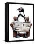 Retirement Penguin on White, 2020, (Pen and Ink)-Mike Davis-Framed Stretched Canvas