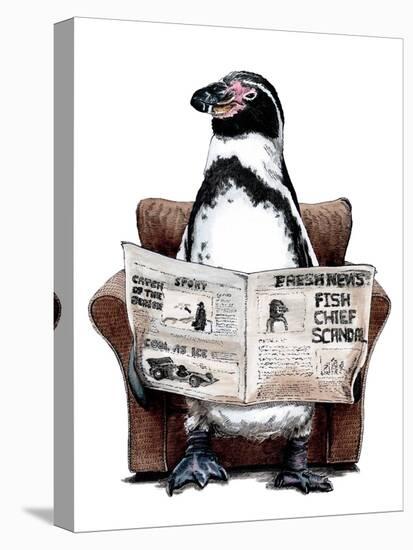 Retirement Penguin on White, 2020, (Pen and Ink)-Mike Davis-Stretched Canvas
