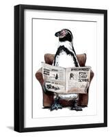 Retirement Penguin on White, 2020, (Pen and Ink)-Mike Davis-Framed Giclee Print