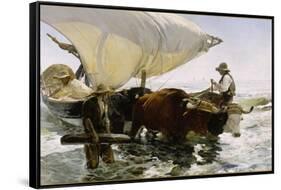 Retour de pêche, halage de la barque-Joaquín Sorolla y Bastida-Framed Stretched Canvas