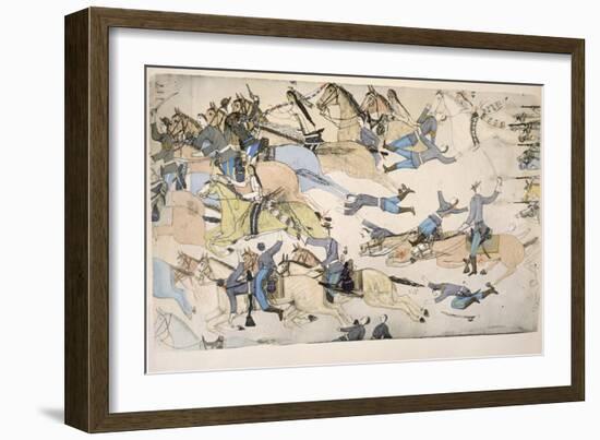 Retreat of Major Marcus Reno's Command-Amos Bad Heart Buffalo-Framed Giclee Print