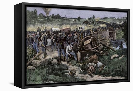 Retreat of the Federal Army over the Stone Bridge after the Second Battle of Bull Run, c.1862-null-Framed Stretched Canvas