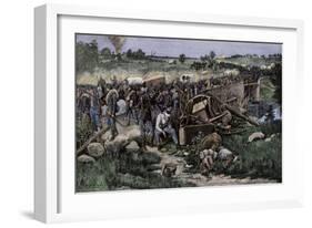 Retreat of the Federal Army over the Stone Bridge after the Second Battle of Bull Run, c.1862-null-Framed Giclee Print