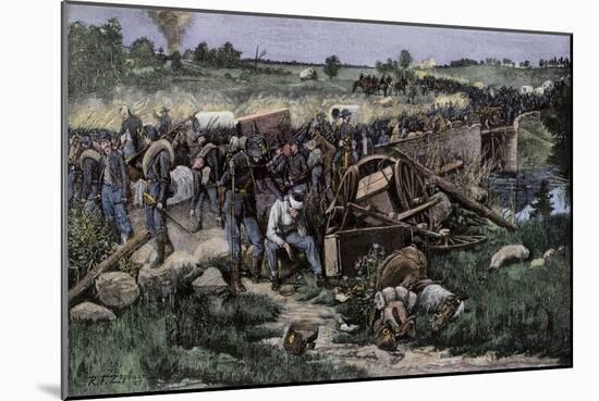 Retreat of the Federal Army over the Stone Bridge after the Second Battle of Bull Run, c.1862-null-Mounted Giclee Print