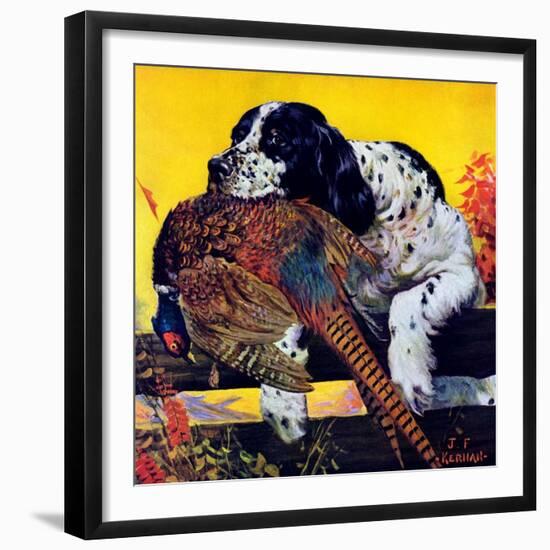 "Retriever with Pheasant,"November 1, 1934-J.F. Kernan-Framed Giclee Print