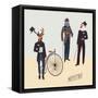 Retro Animals Hipster Like-run4it-Framed Stretched Canvas