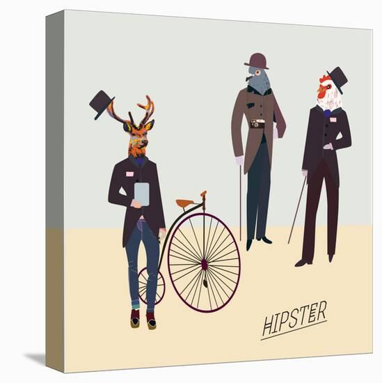 Retro Animals Hipster Like-run4it-Stretched Canvas
