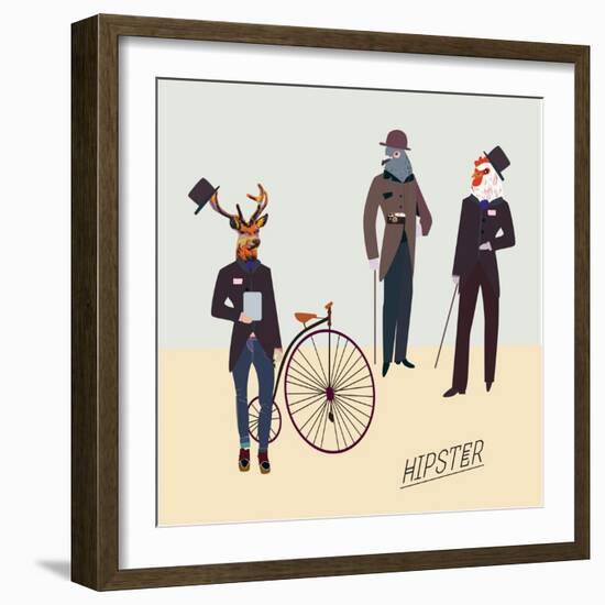 Retro Animals Hipster Like-run4it-Framed Art Print