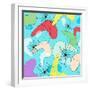 Retro Bean Pattern Blue-null-Framed Giclee Print