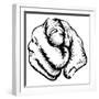 Retro Black Woodcut Print Style Hand Pointing Finger at Viewer, from Front-Christos Georghiou-Framed Art Print