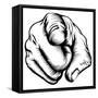 Retro Black Woodcut Print Style Hand Pointing Finger at Viewer, from Front-Christos Georghiou-Framed Stretched Canvas