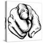 Retro Black Woodcut Print Style Hand Pointing Finger at Viewer, from Front-Christos Georghiou-Stretched Canvas