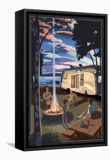 Retro Camper and Lake-Lantern Press-Framed Stretched Canvas