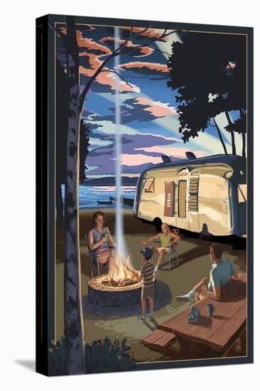 Retro Camper and Lake-Lantern Press-Stretched Canvas