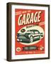 Retro Car Service Sign. Vector Illustration.-Laralova-Framed Art Print