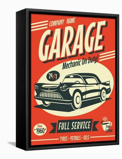 Retro Car Service Sign. Vector Illustration.-Laralova-Framed Stretched Canvas