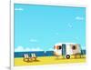 Retro Caravan on the Beach, Summer Vacation, Vector Illustration,Retro Background-Skoreya-Framed Art Print