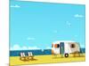 Retro Caravan on the Beach, Summer Vacation, Vector Illustration,Retro Background-Skoreya-Mounted Art Print