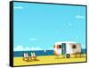 Retro Caravan on the Beach, Summer Vacation, Vector Illustration,Retro Background-Skoreya-Framed Stretched Canvas