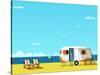 Retro Caravan on the Beach, Summer Vacation, Vector Illustration,Retro Background-Skoreya-Stretched Canvas