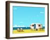 Retro Caravan on the Beach, Summer Vacation, Vector Illustration,Retro Background-Skoreya-Framed Art Print