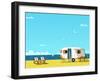 Retro Caravan on the Beach, Summer Vacation, Vector Illustration,Retro Background-Skoreya-Framed Art Print