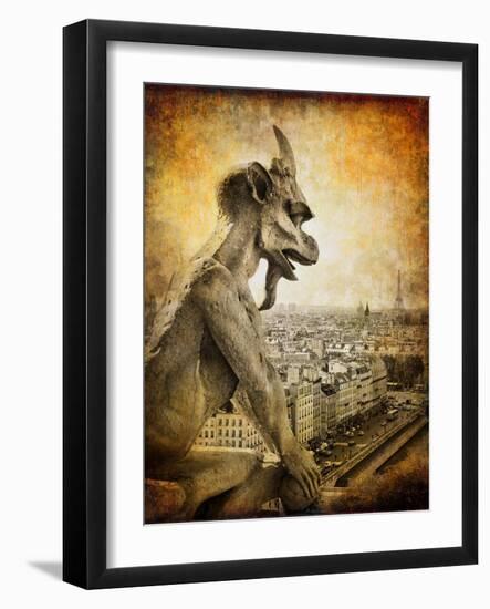 Retro Card ,Paris, View From Notredame Cathedral-Maugli-l-Framed Art Print