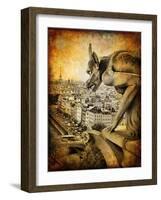 Retro Card ,Paris, View From Notredame Cathedral-Maugli-l-Framed Art Print