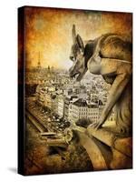 Retro Card ,Paris, View From Notredame Cathedral-Maugli-l-Stretched Canvas