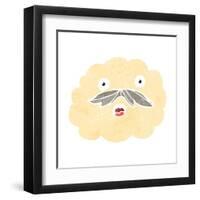 Retro Cartoon Cloud with Mustache-lineartestpilot-Framed Art Print