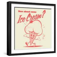 Retro Cartoon Illustration of a Happy Ice Cream Cone-shock77-Framed Photographic Print