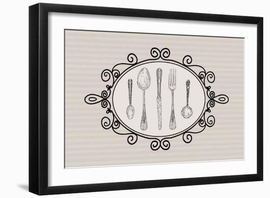 Retro Cutlery Sketch Set-cienpies-Framed Art Print