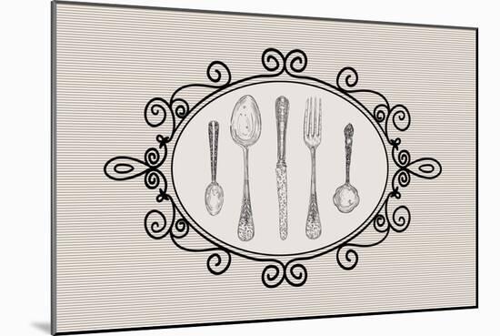 Retro Cutlery Sketch Set-cienpies-Mounted Art Print