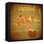 Retro Design Tiki Bar Menu On Wooden Background-elfivetrov-Framed Stretched Canvas