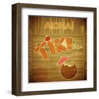 Retro Design Tiki Bar Menu On Wooden Background-elfivetrov-Framed Art Print