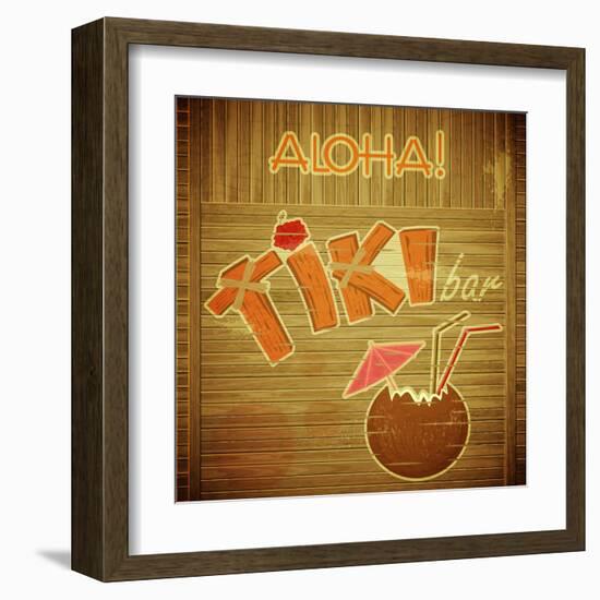 Retro Design Tiki Bar Menu On Wooden Background-elfivetrov-Framed Art Print